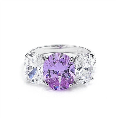 Three stone Jaw dropping oval Lavender stone ring