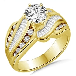 Diamond Essence Ring with Round Brilliant Stone, Melee and Baguettes, 3.0 cts.t.w. - WRD3762