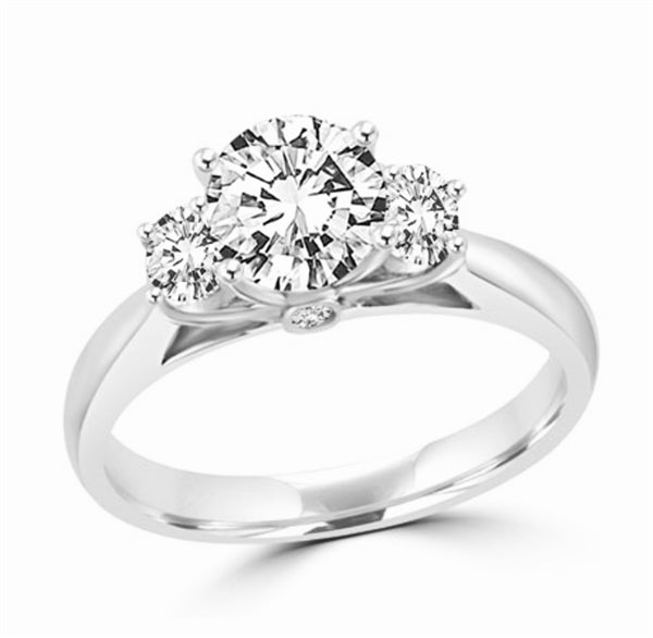 Round diamond essence three stone white gold ring