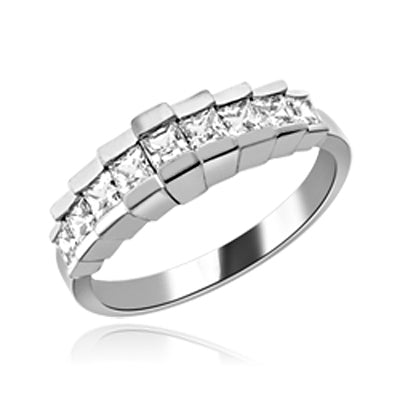Graduating Nine Stone Princess Ring in white gold